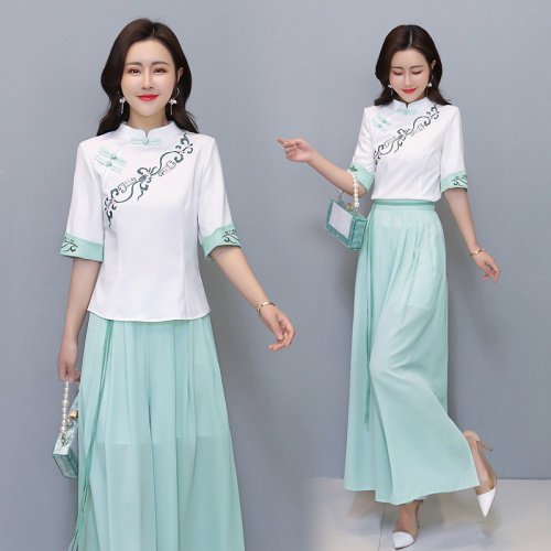 芷墨原创时尚飘逸上衣阔腿裤两件套装茶服,女装套装/套裙,芷墨服饰