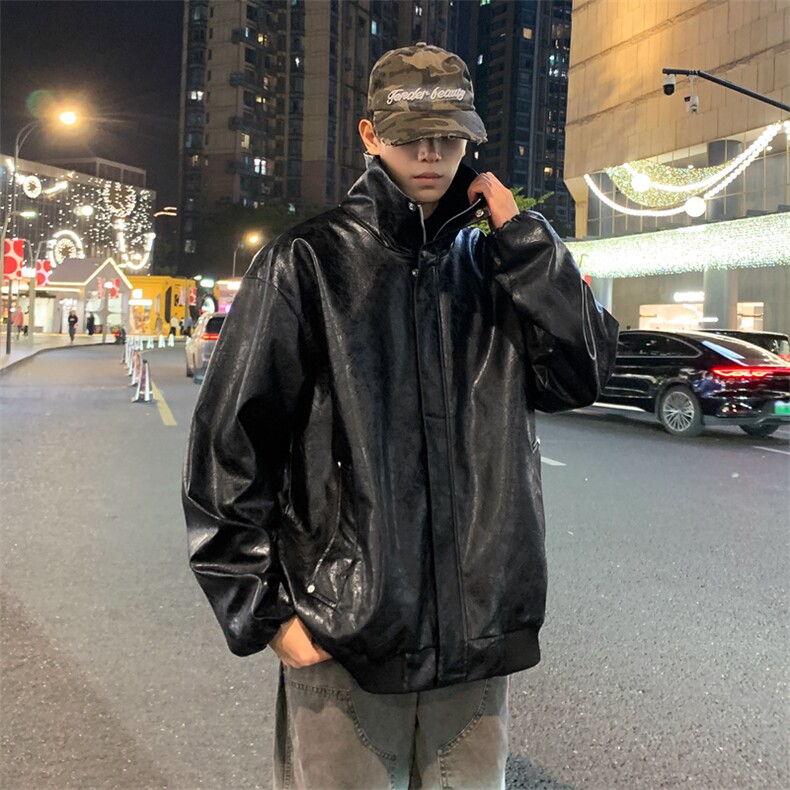 春季潮牌皮衣美式复古情侣翻领PU皮休闲宽松皮夹克外套JK0263-P78,男装夹克,星座308B-2