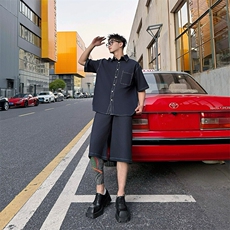 2025夏季韩系高档轻奢做旧Polo领牛仔短袖男士时尚套装TZ03/P178，男装休闲套装，星座305B