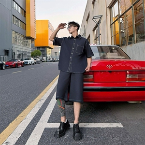 2025夏季韩系高档轻奢做旧Polo领牛仔短袖男士时尚套装TZ03/P178图片