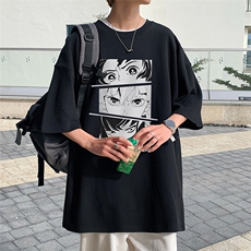 港风高克重夏季新款短袖T恤动漫印花简约五分袖T6007P25控38，男装T恤，电商A268A
