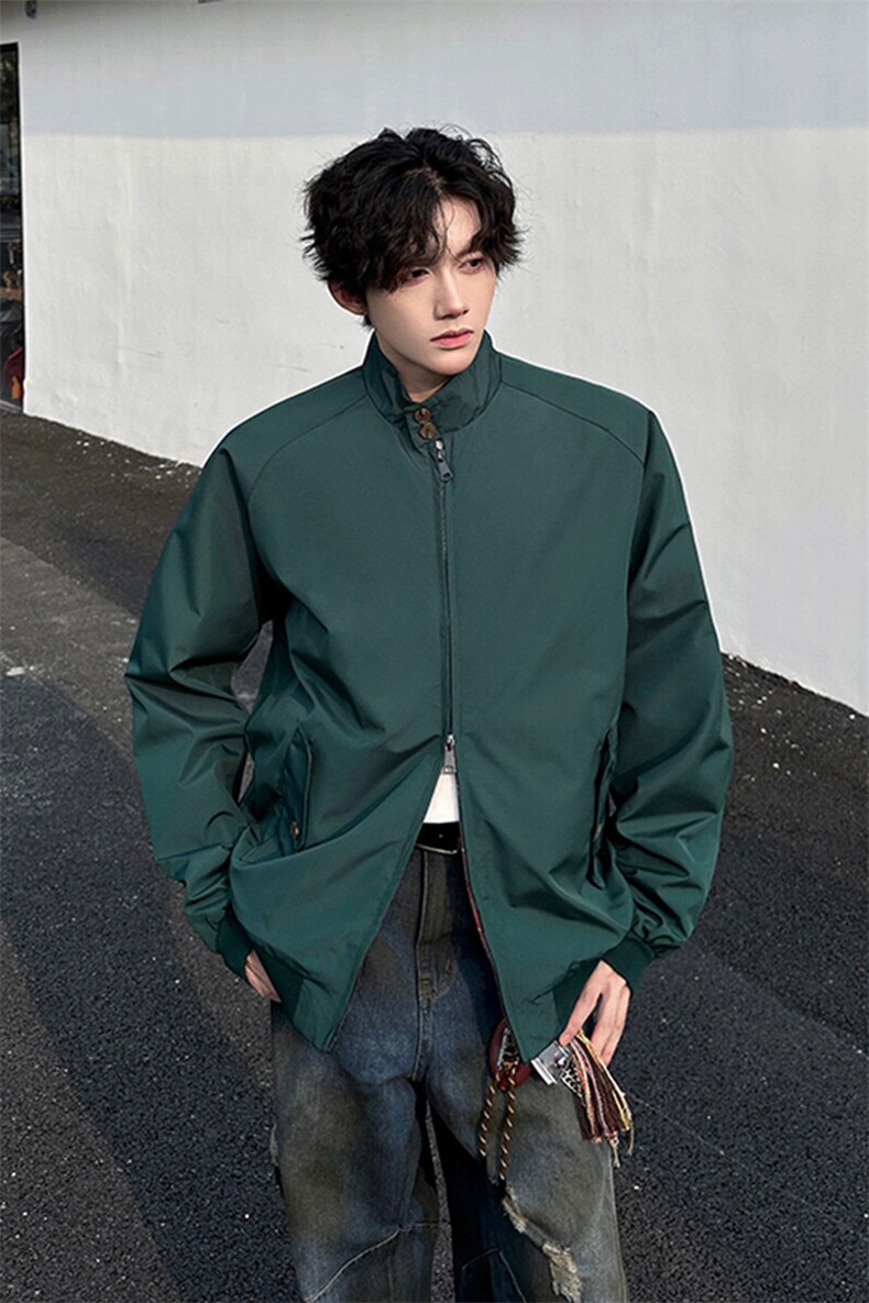 8XL-M美式复古棒球服外套男特大码潮牌双拉链立领夹克衫JK005P85,男装夹克,电商B312