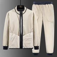 冬季加绒加厚羊羔绒套装男潮休闲运动服卫衣长裤两件套TZ077-P110，男装套装，星座217-4