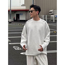 抖音得物高品质26春装设计感长袖打底衫纯色拉链肩圆领卫衣W123，男装T恤，电商A486-1
