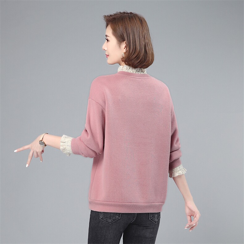 2021年冬季新款潮韩版加绒加厚蕾丝领卫衣女宽松显瘦上衣服女棉,女装卫衣/绒衫,简韵佳