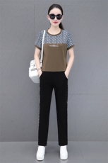 燕颉纯棉休闲运动服套装女士夏季2023短袖宽松大码妈妈两件套薄款，女装套装/套裙，燕颉服饰