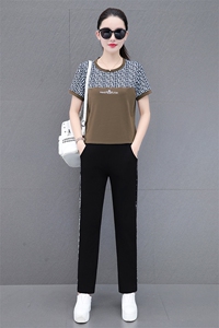 燕颉纯棉休闲运动服套装女士夏季2023短袖宽松大码妈妈两件套薄款图片