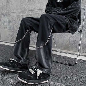 现货 高街vibe黑色扎染设计感链条修身微喇牛仔裤男K880-P55 控78图片
