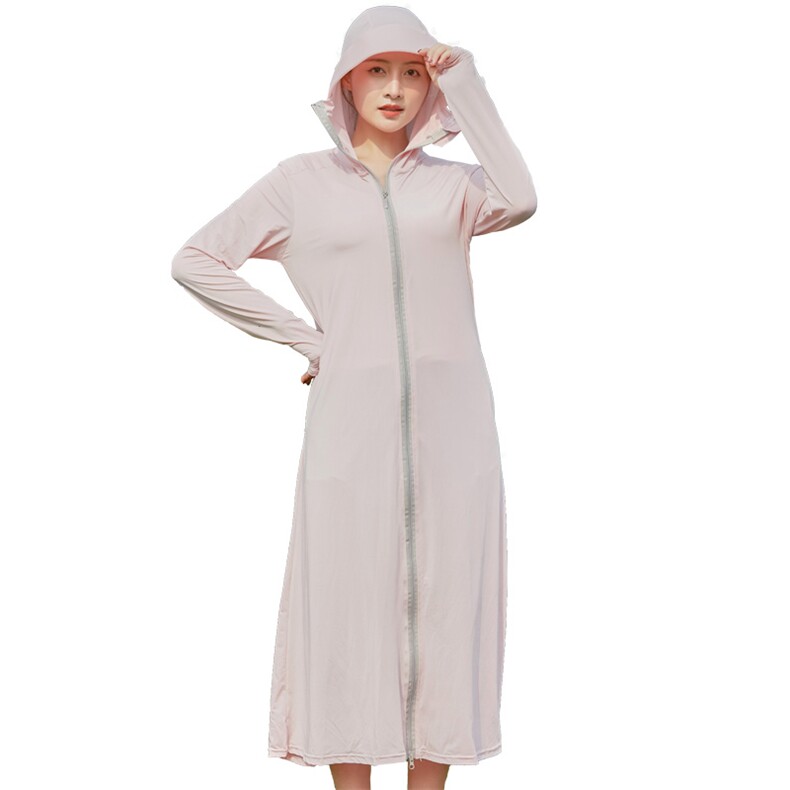 2021夏季新品长款连帽拉链防晒服休闲,女装连衣裙,笃写