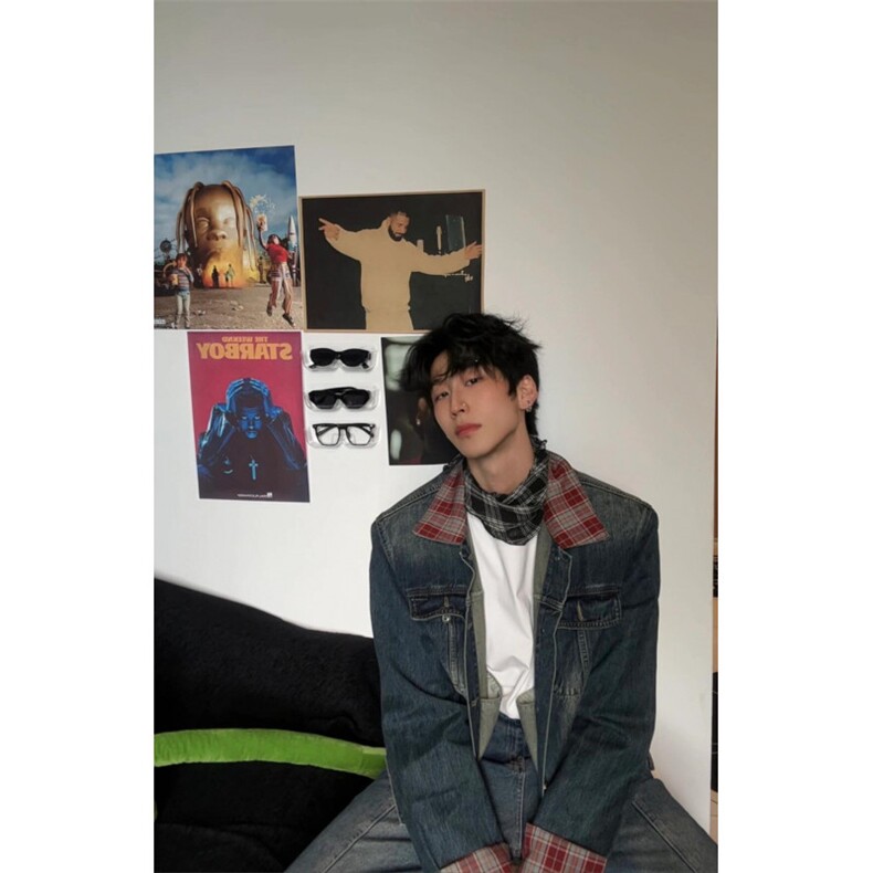 【有货】格子拼接牛仔外套男女设计感美式短款夹克J63LL-特P75图片
