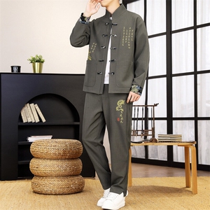 风套装刺绣盘口男套装图片