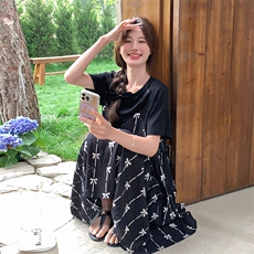 新款现货主推蝴蝶结碎花假二件连衣裙9836-P115-K168，女装连衣裙，2C129