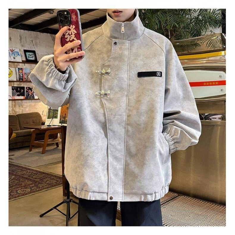 网络图 飞机扣PU皮外套男春季宽松中性风痞帅皮衣夹克衫图片