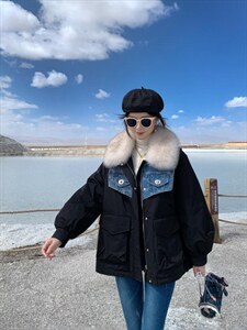 『现货』牛仔拼接派克羽绒服可拆卸图片