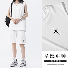 夏季亲肤百搭宽松休闲无袖冰丝套装TZ86-特批68，男装休闲套装，星座718