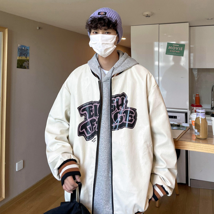PU皮夹克印花棒球服潮牌中性外套ZJ52-P85-控105图片