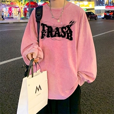 直播品质重磅纯棉美式蜡染水洗做旧潮牌宽松长袖t恤CT325特P38，男装T恤，电商A486