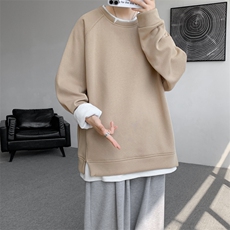 8XL-M加绒假两件卫衣加肥加大码美式复古圆领上衣WY5103P55加绒65，男装卫衣，电商B238