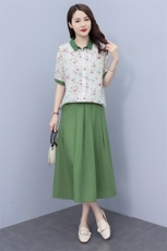 条纹棉麻连衣裙女夏季薄款2025新款女装高端遮肉亚麻套装裙两件套，女装套装/套裙，凝聚力