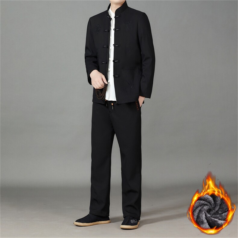 冬季中老年风复古盘扣男装唐装加绒加厚夹克套装MJ508RT-P145,男装夹克,星座1105-3