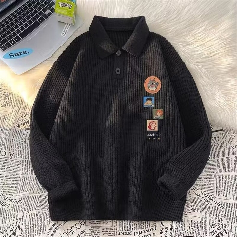 慵懒风毛衣男新款青少年polo领上衣潮流宽松针织衫外套MY375 P49图片