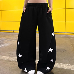 星星印花设计感休闲裤女秋季新款美式气质高腰显瘦阔腿裤潮图片