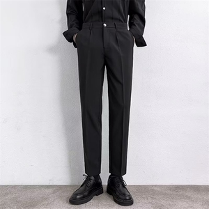 男九分修身直筒休闲裤冰丝男士高级垂感黑色西装裤子夏季 K19图片