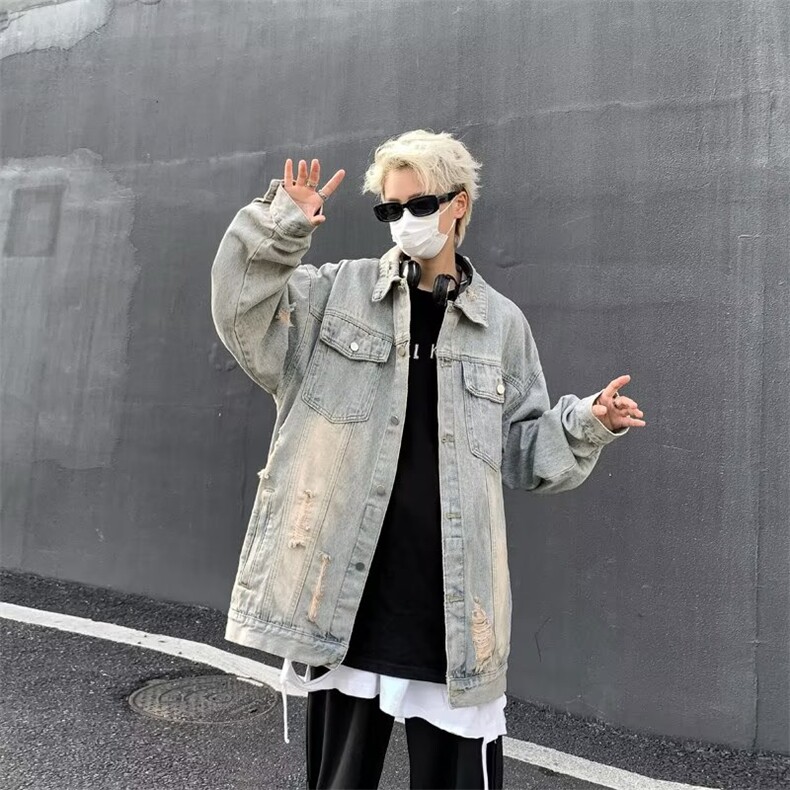 美式休闲拉链设计感牛仔外套男秋冬港风潮牌上衣韩版夹克JX369,男装夹克,星座1116A-1（原606A）
