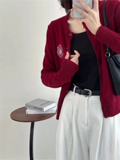 2025年秋季圆领长袖单件常规刺绣小雏菊开衫，女装针织衫/毛衣，伊绒腾羊绒