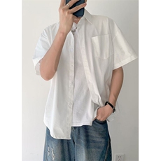 夏季基础款纯色短袖衬衫男美式潮牌百搭宽松休闲半袖衬衣C053，男装衬衫，星座1116A（原606A-3）