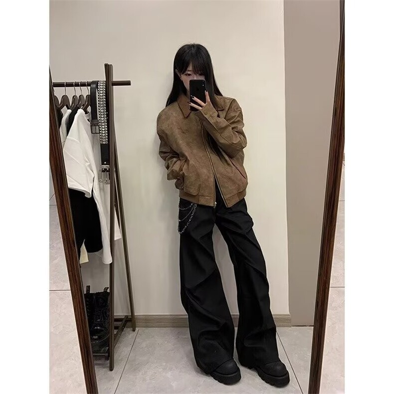 高级感褶皱西裤男春季美式潮牌休闲裤子宽松直筒垂感LXK0199-P45,男装西裤,星座1008