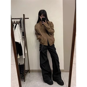 高级感褶皱西裤男春季美式潮牌休闲裤子宽松直筒垂感LXK0199-P45图片