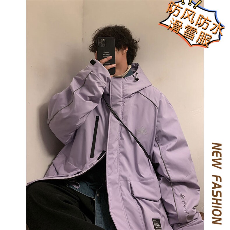 24冬季防水防风防寒滑雪服男单板双板反光条保暖时尚外套M69-P170,男装棉衣,电商A001-1