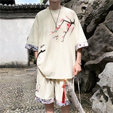 新中式风两件套夏季新中式禅意短袖t恤男套装A436-D220-P52，男装休闲套装，电商A436