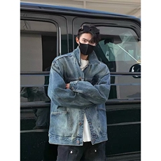 得物二开美式水洗做旧牛仔外套男复古显瘦夹克牛仔衣JK1291-P72，男装工装外套，星座1103-3