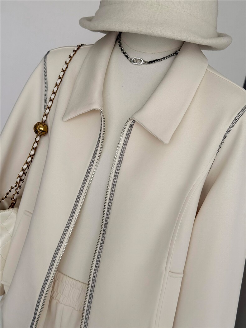 时尚网红春款套装洋气减龄拉链竖纹开衫外套阔腿卫裤运动两件套潮，女装套装/套裙，江南