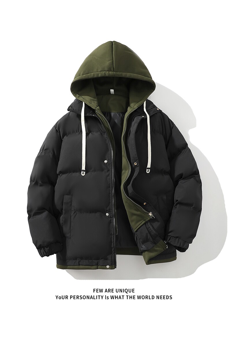 冬季棉服新款D4134-TP75不保暖棉服男生假两件连帽宽松棉衣,男装棉衣,电商A102