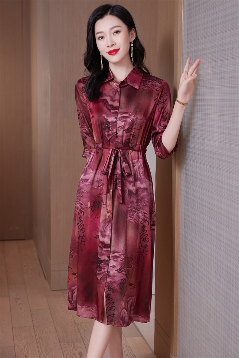 重磅真丝连衣裙女夏季2026新款拼接复古风印花显瘦真丝裙子,女装连衣裙,阿舍尔精品