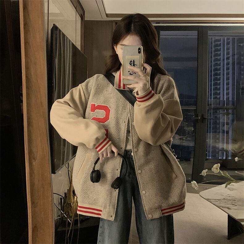 美式棒球服外套女2025秋新款韩系宽松休闲百搭夹克外套C794-P110,男装夹克,星座911-2(原星座613-2）