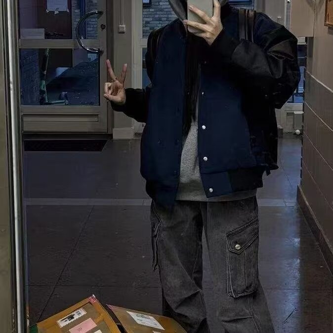 简约文艺潮流美式复古街头休闲高街vibe棒球夹克外套男W6788-P63,男装夹克,星座412-1