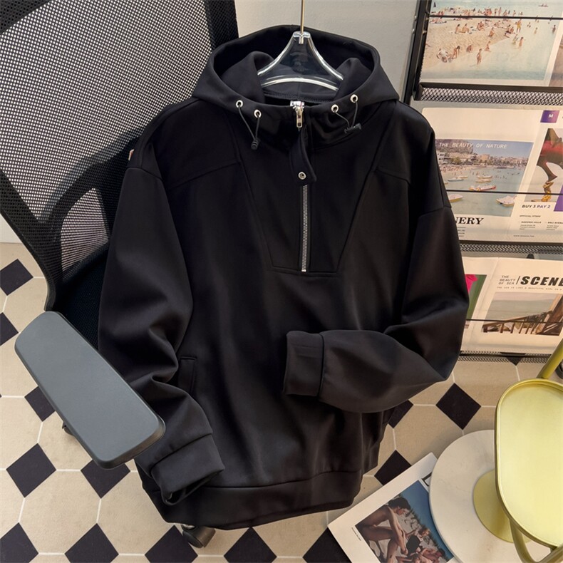 秋冬季潮牌连帽卫衣男美式高街设计感小众半拉链上衣W8026-P45,男装卫衣,星座512-4