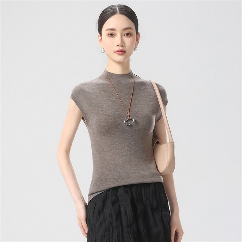 简约时尚无袖女士春季新款宽松遮肚百搭坎肩打底背心,针织衫/毛衣,清联羊绒