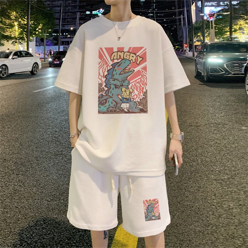 ！2025夏季新款男士华夫格短袖T恤一套学生套装HTZ87P50,男装T恤,电商B220