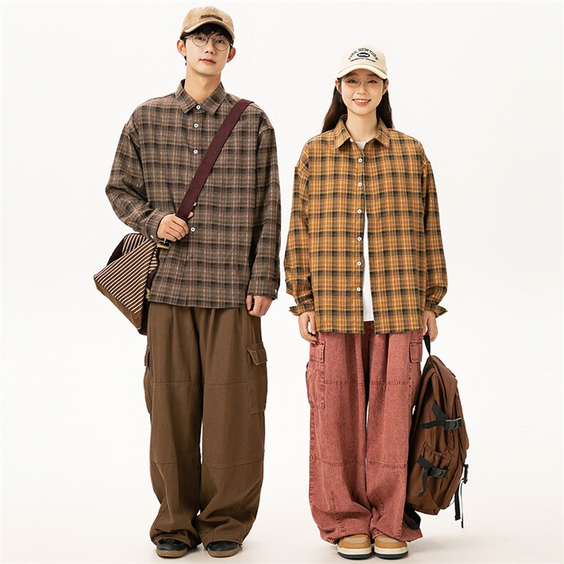 2025秋季新款男日系潮牌格子长袖衬衫宽松外套衬衣CS290-F75,男装衬衫,电商A101（原外27）