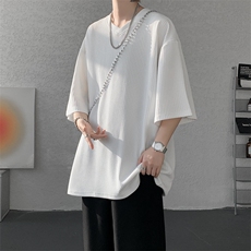 8XL-M短袖肌理感冰丝凉感T恤特大码鸡心领半袖纯色体恤DX1216/P28，男装T恤，电商B238