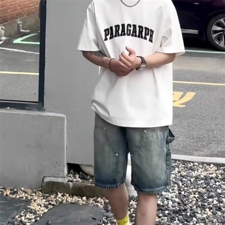 2025夏季新款美式复古水洗做旧牛仔短裤男款潮牌宽松直筒五分,男装牛仔裤,星座218-1（原230）