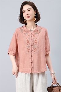 新中式苎麻衬衫女2025夏刺绣减龄高端休闲五分袖中年妈妈小衫上衣图片