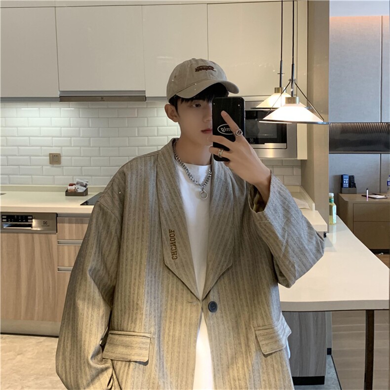 港风英伦西服学院风上衣外套秋季韩版复古条纹西装男W5987-P70，男装西服，星座512-2