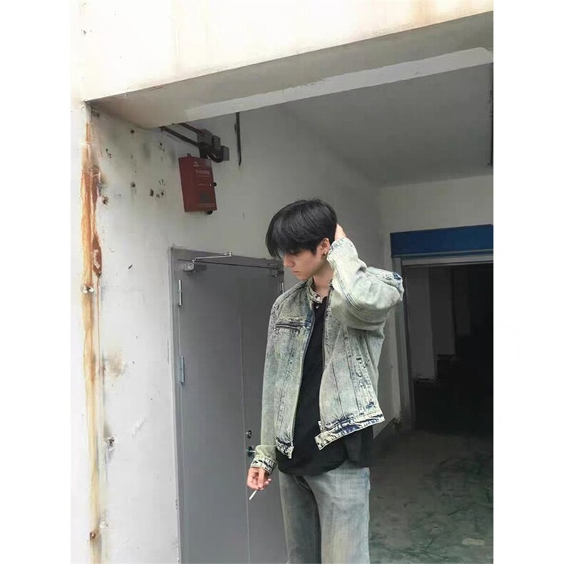 FFY2158-P68美式复古水洗垫肩短款牛仔外套做旧潮高级设计感,男装工装外套,电商B323A