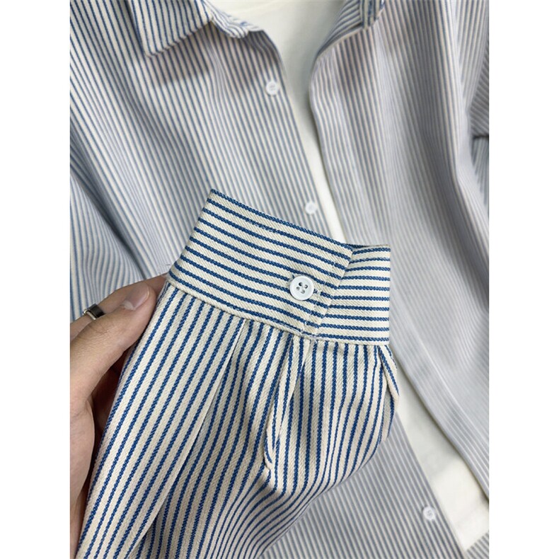 慵懒风条纹翻领衬衫男春秋季潮牌内搭叠穿设计感宽松长袖衬衣外套，男装衬衫，电商B221